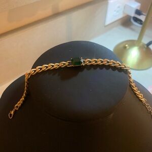 Gold Chain Bracelet with Emerald Green Accent